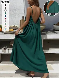 New Women's Backless Cami Dress, Loose-Fit Homewear, Sexy Sleepwear, Beach Cover-Up, Multiple Colors & Sizes Available #Summervibes