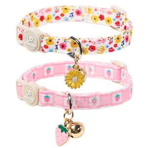 2-Pack Flower Cat Collars — Breakaway Safety Collars with Bell & Pendant, Adjustable 7–12" for Kittens & Cats