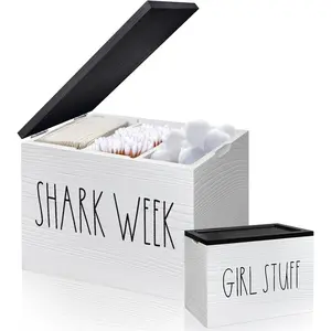Tampon Holder for Bathroom, Pad And Tampon Organizer with Tray Lid,  Feminine Product Organizer Shark Week Tampon Storage, Bathroom Accessories Small Storage Box - White