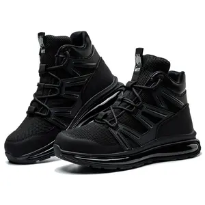 Men Steel Toe Safety Shoes, Puncture Proof Kevlar, Air Cushion Soft Sole, Multiscene Work Shoes, Standing Comfortable Black