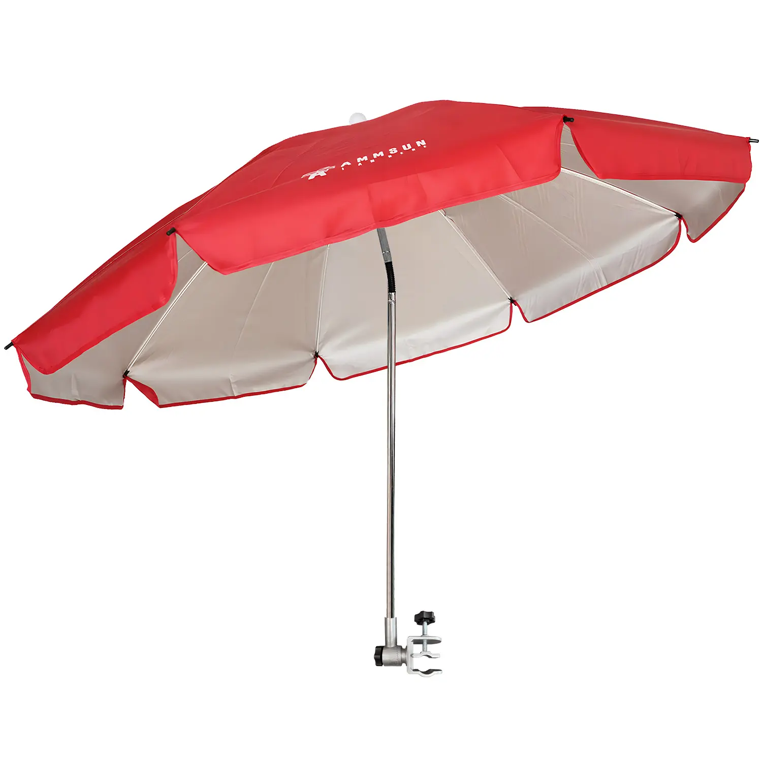 AMMSUN 47in XL 8-Rib UPF50+ UV Resistant Canopy Uv Block Awning Parasol - 360° Swiveling Pole Clip-On Universal Clamp, Adjustable Tilt Canopy, Stable Lightweight Sturdy, Portable, Easy Setup for Camping Chairs, Sun Parasol Umbrella, Clamp-On