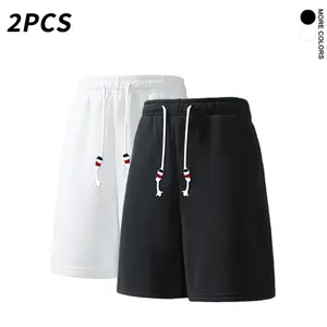 Men’s 2-Pack Black & White Casual Shorts, Cotton Blend, Elastic Waist with Drawstring, Comfortable Streetwear Sweat Shorts for Everyday Wear and Workouts