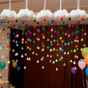 Handmade Colorful Raindrop Cloud Wind Chime, Romantic Fuzzy Ball Decorative Hanging Decor, Cure-Style Decoration for Room Garden Balcony, Holiday Birthday Gift