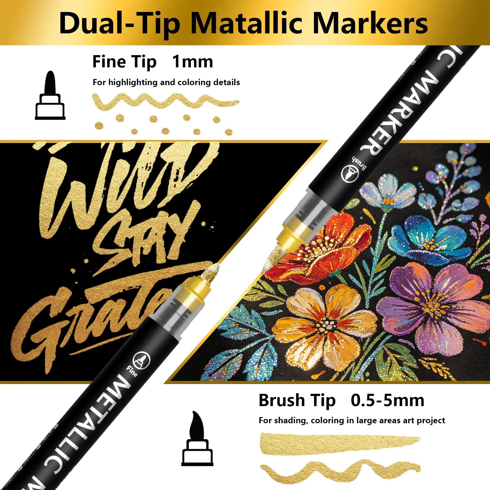 12-24 Color Metal Dual-Ended Acrylic Markers Set, Professional Art Supplies, Suitable for Wood, Glass, Metal, Ceramic, Plastic, Fabric