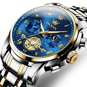 OLEVS Men's Analog Quartz Watches Stainless Steel 42.5mm Large Dial with Moon Phase Waterproof