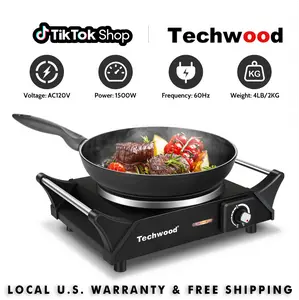 Techwood Compact Mini Corded Electric Hot Plate - 1500W Countertop Single Flat Top Burner with Adjust Temp, Stay-Cool Handles, 7.3in Brushed Look Cooktop, Heating Fast, Compatible with All Cookwares Including  (for Home, Dorm) summervibes