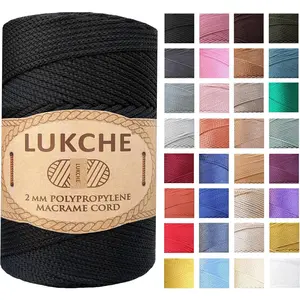 Polyester Macrame Cord 2mm x 251 Yards, 100% Polypropylene Premium Macrame Rope, Colorful Yarn for Crochet Macrame Craft Wall Hangers, Bags, Bottom Plates, Carpets (Black, 1 Skein)