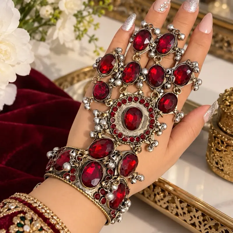 Traditional Afghan Kuchi Silver-Tone Bangle Bracelet Set – Multicolor Jewelry