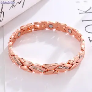 2026 New Women's Leaf Fashion Bracelet, Pure Copper Magnetic Rhinestone Bracelet with 3500 Gauss Effective Magnet for Camping, Hiking, Fashion Bracelets