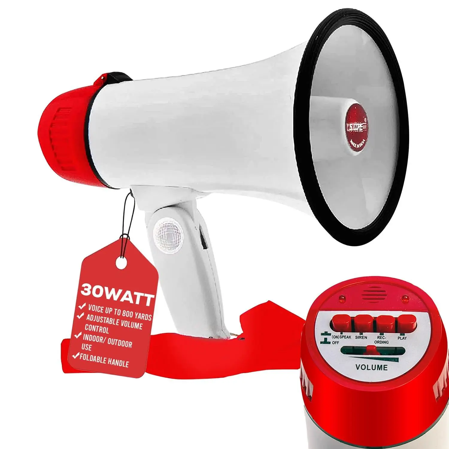 5 Core 30W Megaphone Bull Horn PA Speaker - 800 yd Range, Loud Siren, Portable Voice Amplifier for Sports & Outdoor Coaches' Gear