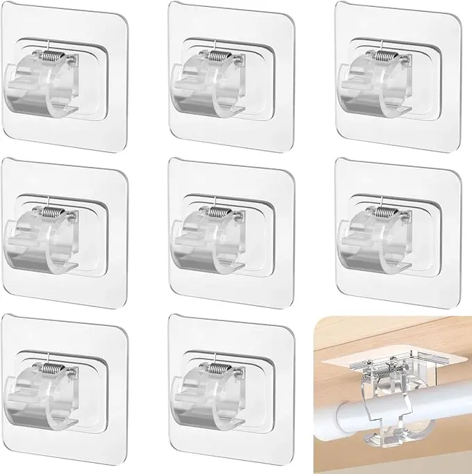 8/16PCS Renter Friendly No Drill Curtain Rod Brackets - Self Adhesive Adjustable Holder for Apartment, Dorm, Rental - Nail Free Hooks for Bathroom, Kitchen Over Blinds multipurpose (Transparent)