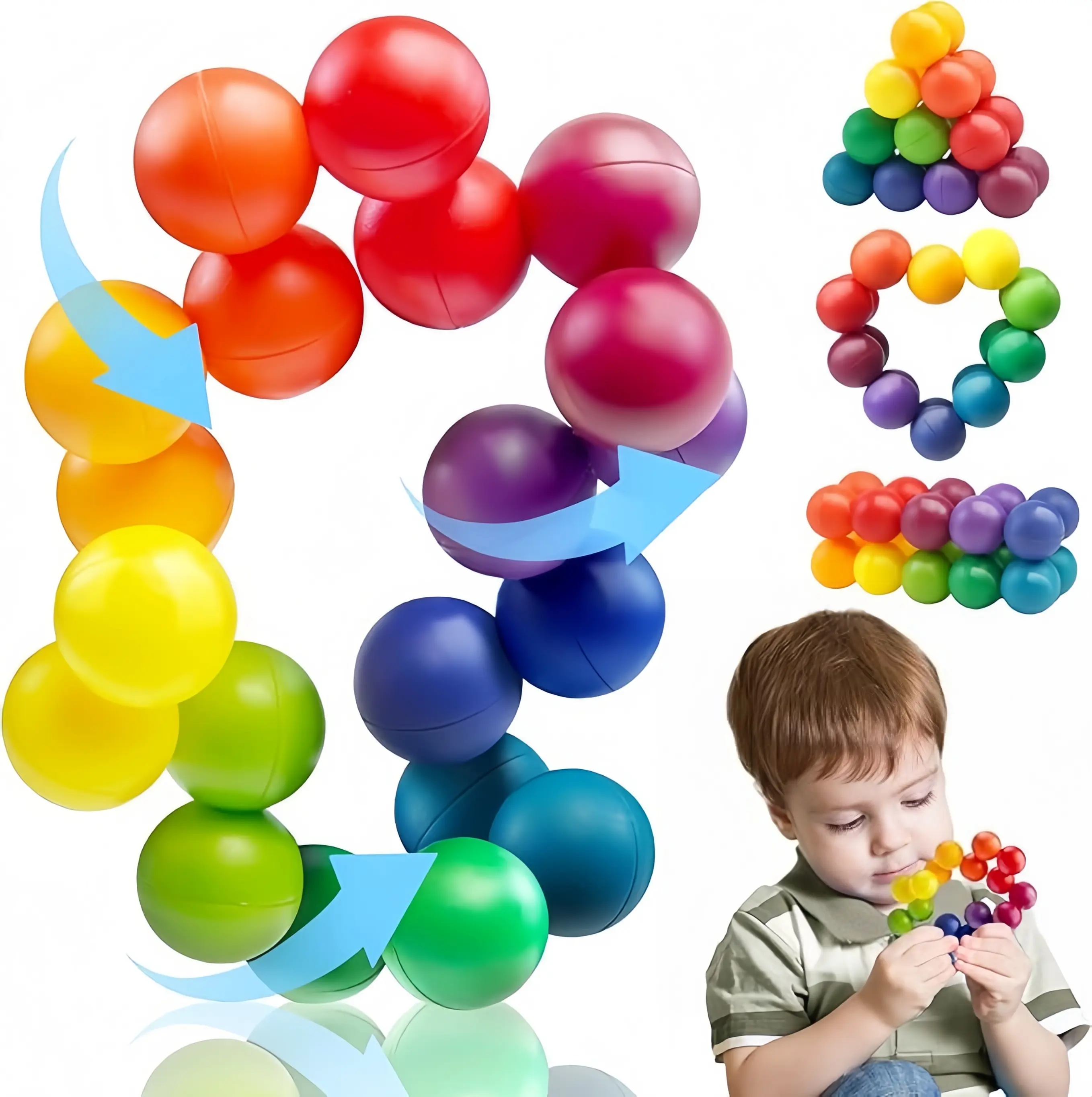Unisex Lightweight ABS Plastic 4Pcs Transformable Sensory Puzzle Balls - Ball Design Toddlers Play Items, Airplane Travel Fidget Toys, Easter Gifts for Ages 3-8, Holiday Stocking Stuffers, Toddlers Play Balls