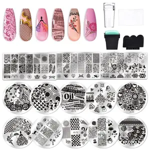 Biutee Nail Stamping Plate Kit 2 Nail Stamper 13 Nail Art Stamp Plate Set 2 Scraper Nail Stamping Kit Template Image Plate Stencils Tool for Manicure Lace Design Holiday