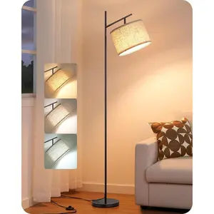Modern Floor Lamps for Living Room, 64.7" Minimalist Standing Lamp with 3 Color Temperatures Bulb & Adjustable Linen Shade, Foot Pedal Switch, Arc Tall Lamp for Bedroom Office, Black