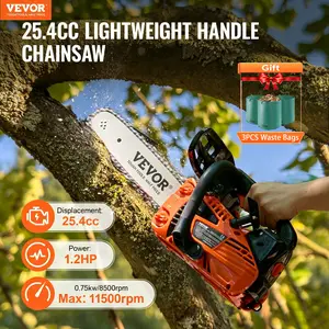 【Gift 3waste bags】VEVOR Lightweight Steel Gas Chainsaw, 25.4CC 12" 1.2 HP Power, Gasoline-Powered Handheld Petrol Chainsaw, Dad Gifts for Tree Cutting & Land Clearing, Outdoor Gadgets with Chains & Tools