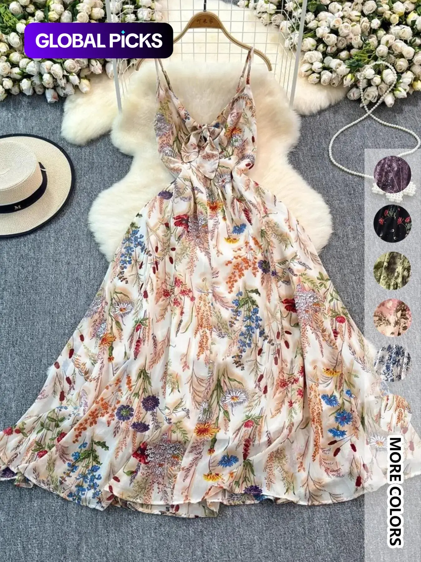 Women's Floral Print Lightweight Cami Dress, Boho Flowy Dress, Boho Bohemian Fashion Vibe Casual A Line Dress for Beach Holiday Vacation, Ladies Dress for Summer, Casual Wear