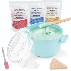 Waxing Kit, Foldable Wax Warmer With 3 Packs Hard Wax Beads, Silicone Wax Pot Machine for Full Body, Face, Eyebrows, Legs, Bikini, At Home Hair Removal Kit With 10 Sticks For Women Men -  Green