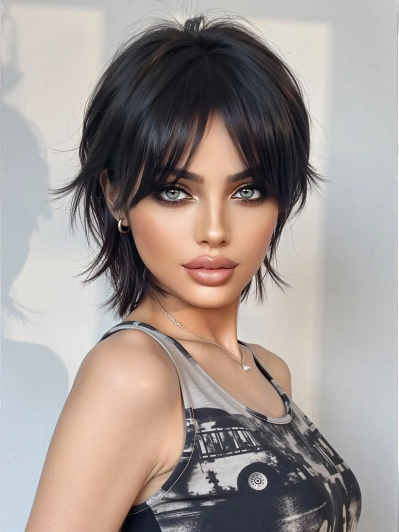 12 Inch Natural Wig, Short Hair with Bangs, Layered Wolf Tail Design, Fashionable Full Head Set, All Seasons Wear, Synthetic Material Wigs, Synthetic Fiber Wig