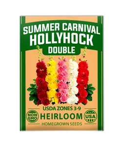 Hollyhock Summer Carnival Mix Flower Seeds – Alcea Rosea, Premium Annual Flower Seeds, 1000 Seeds for Planting Flowers, High-Germination Flower Seeds Bulk Pack