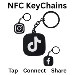NFC Key Chain for Sharing Social Media, Contact Info, Music Links, Websites. TAP-Connect-SHARE. Fastest way to connect with clients or Fans using your cell phone.