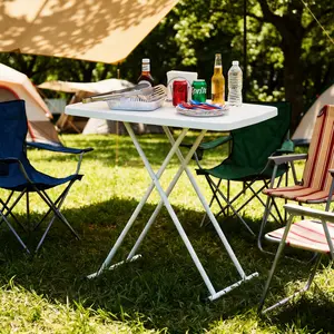 Small Height Adjustable Folding Table, Portable Plastic Foldable TV Tray with Metal x Frames, Rectangular Snack Laptop Table  for Party, Dining, Events, Picnic Indoor, Outdoor, Camping, 29.1" x 19.7"
