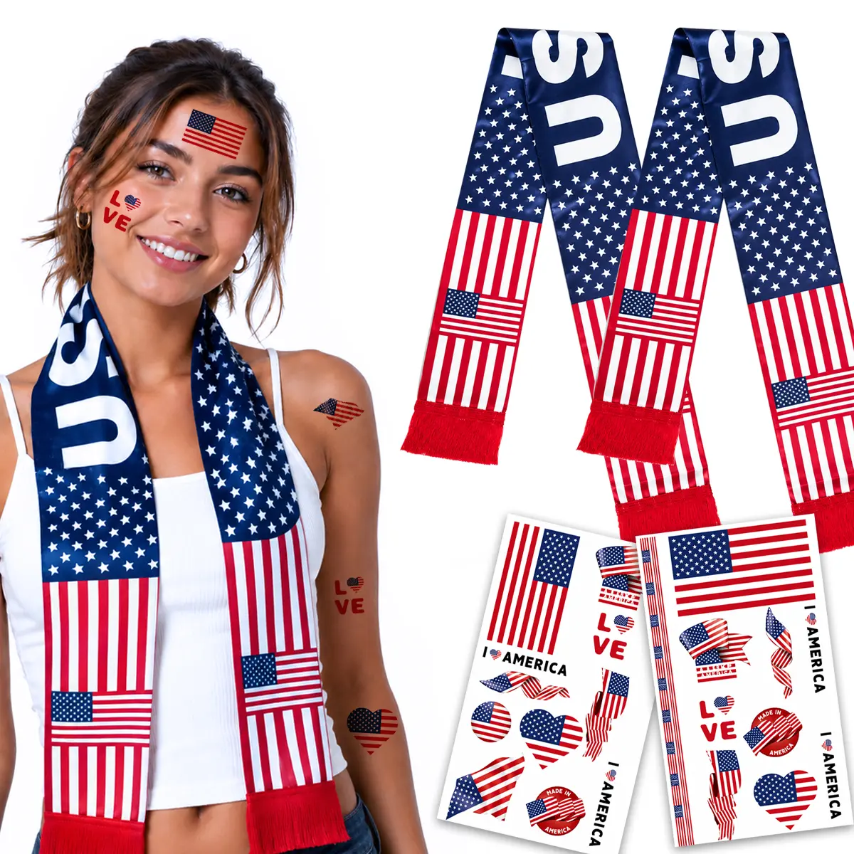 Fan Gear Set Premium Soccer Gifts: 2 Scarf & 2 Tattoo Bundle US Local Stock Fast Shipping