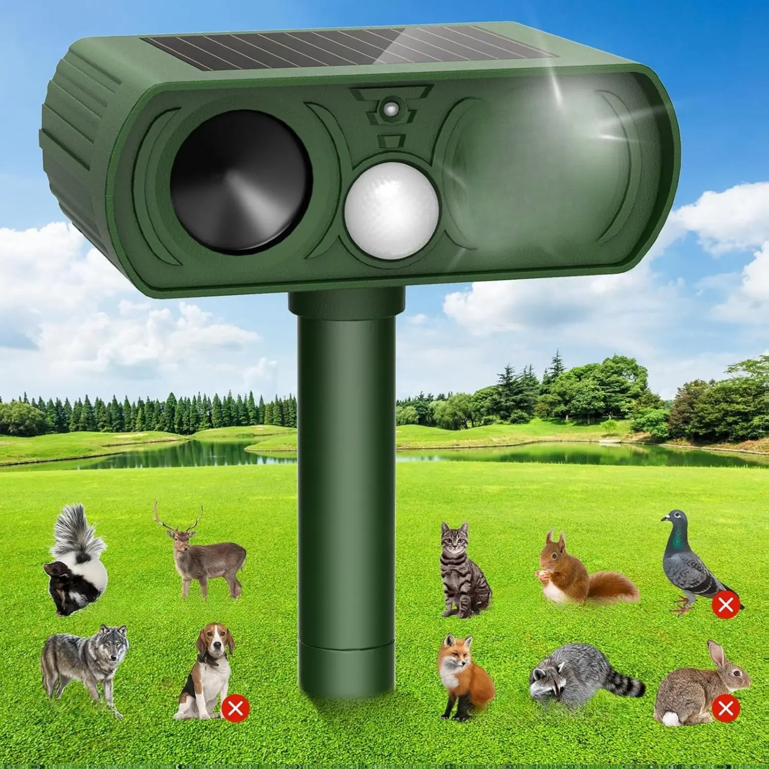 Upgraded Solar Ultrasonic Animal Repellent, Deer Repellent Devices Waterproof with Motion Detection, Cat Repellent Outdoor Squirrel Skunk Rabbit Raccoon Dog Mouse Deterrents Animal Repeller for Yard