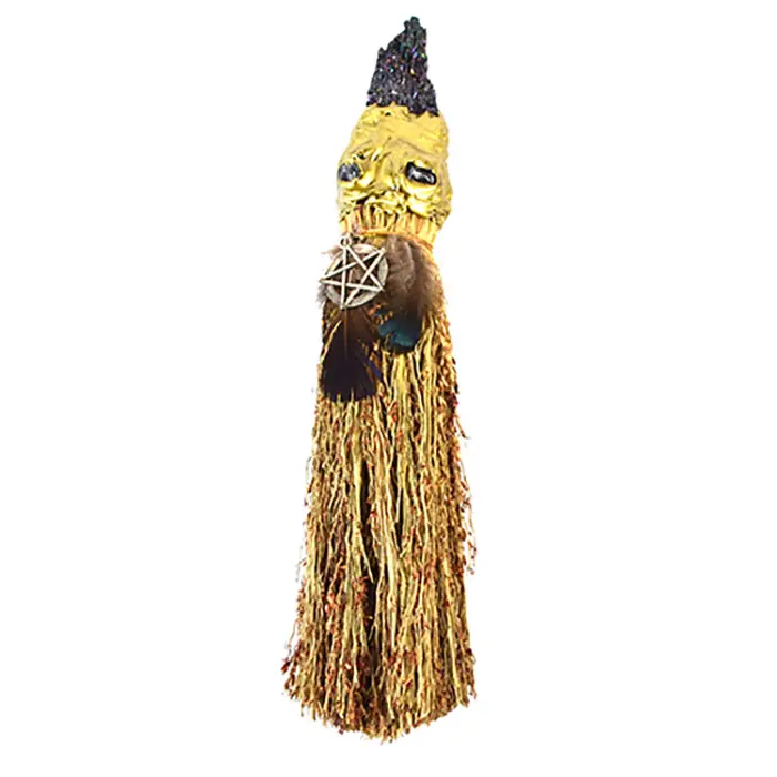 Pentagram Crystal Besom Broom 10.5 Inch Wiccan Altar
