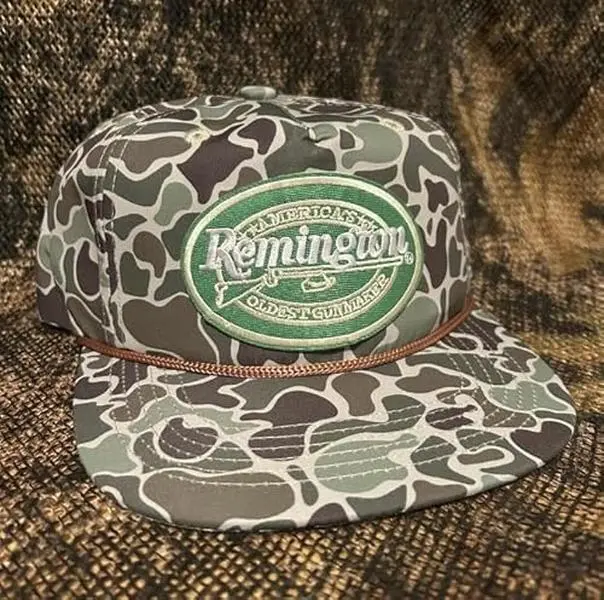 Remington new hat with Hunting Patch Retro Design, Camo Rope Brim, Fitted Style, Cotton, Machine Washable Casual Cowhide