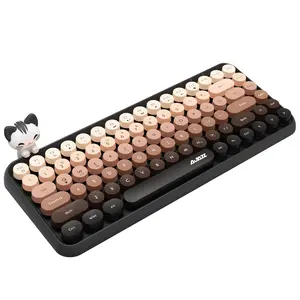 308i Wireless Bluetooth Keyboard, Retro Typewriter Design with Gradient Colorful Round Keycaps and Cute Magnetic Cat Doll, 84 Keys, Multi Device Keyboard for iPad/Laptop/PC