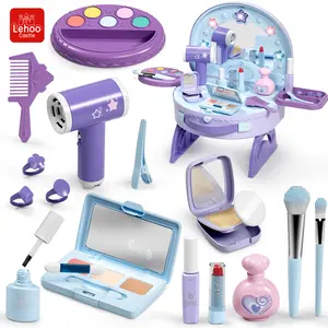 Lehoo Castle Vanity with Makeup Set, Makeup Vanity for Girls with Accessories and Lights and Music Sound and Electric Hairdryer, Pretend Play Princess Toys for Dress Up, Christmas and birthday Gifts for age3+ Girls