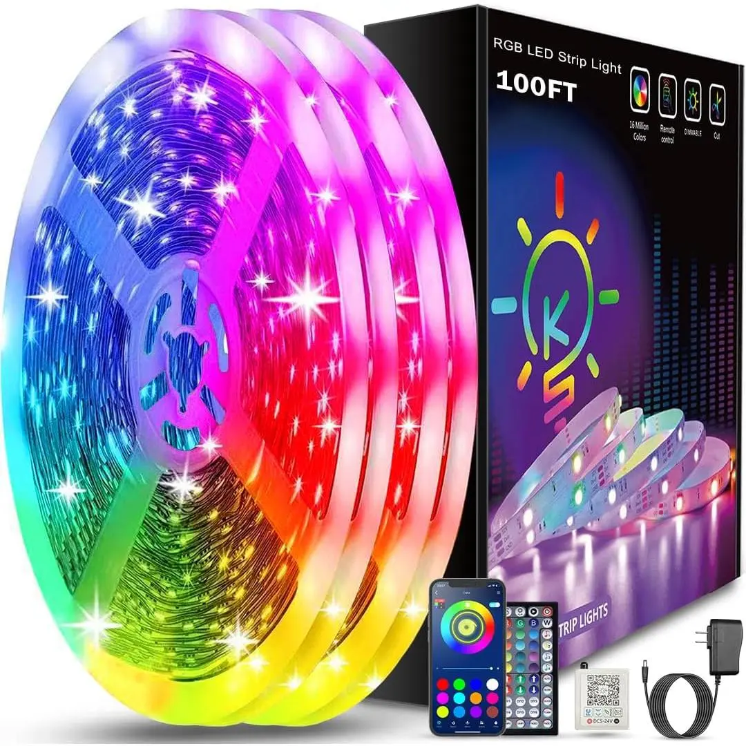 100ft Led Strip Lights (2 Rolls of 50ft)   App Control Music Sync Color Changing RGB Led Light Strip with Remote,Led Lights for Bedroom Room Home Decor Party Festival