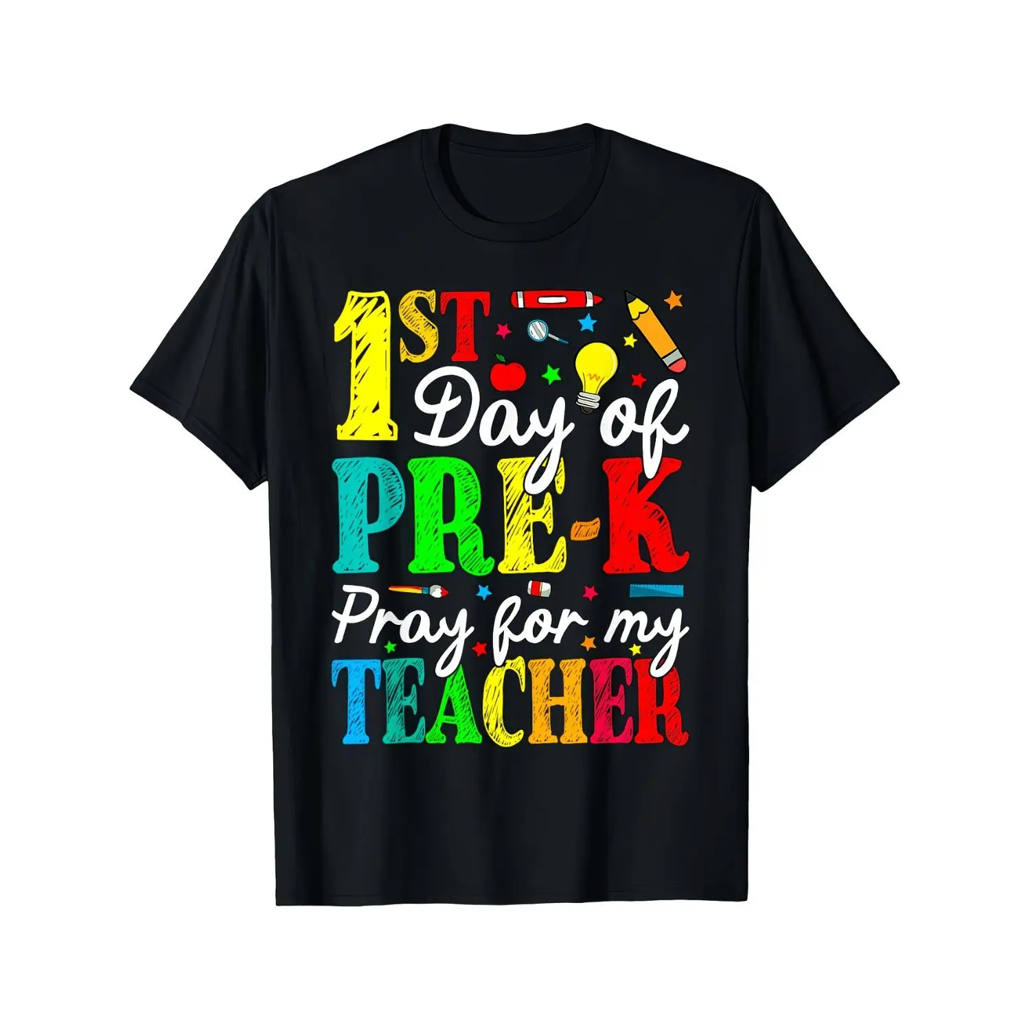 First Day of Preschool Unisex Kids T-Shirt Pray for My Teacher Back to School Gift Short Sleeve Crew Neck Tee Daily Outfit Teacher Appreciation Preschool Uniform Machine Washable Unisex for Boys And Girls