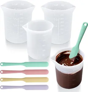 1Set Silicone Chocolate Melting Cup Set with 4 Silicone Measuring Cups And 4 Scrapers Heat Resistant Baking Tools for Chocolate Butter Cream Mixing Silicone Baking Cups Silicone Cups for Melting Melting Pot