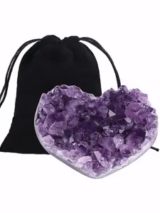 Amethyst Crystals and Healing Stones Gem Stones Heart Crystal Cluster Gemstones Rock Geode Purple Protection Crystals Raw Stone Heart Decor Energy Balance Reiki Room Decor 1Pc 1.18-1.57 in Natural Healing Crystal