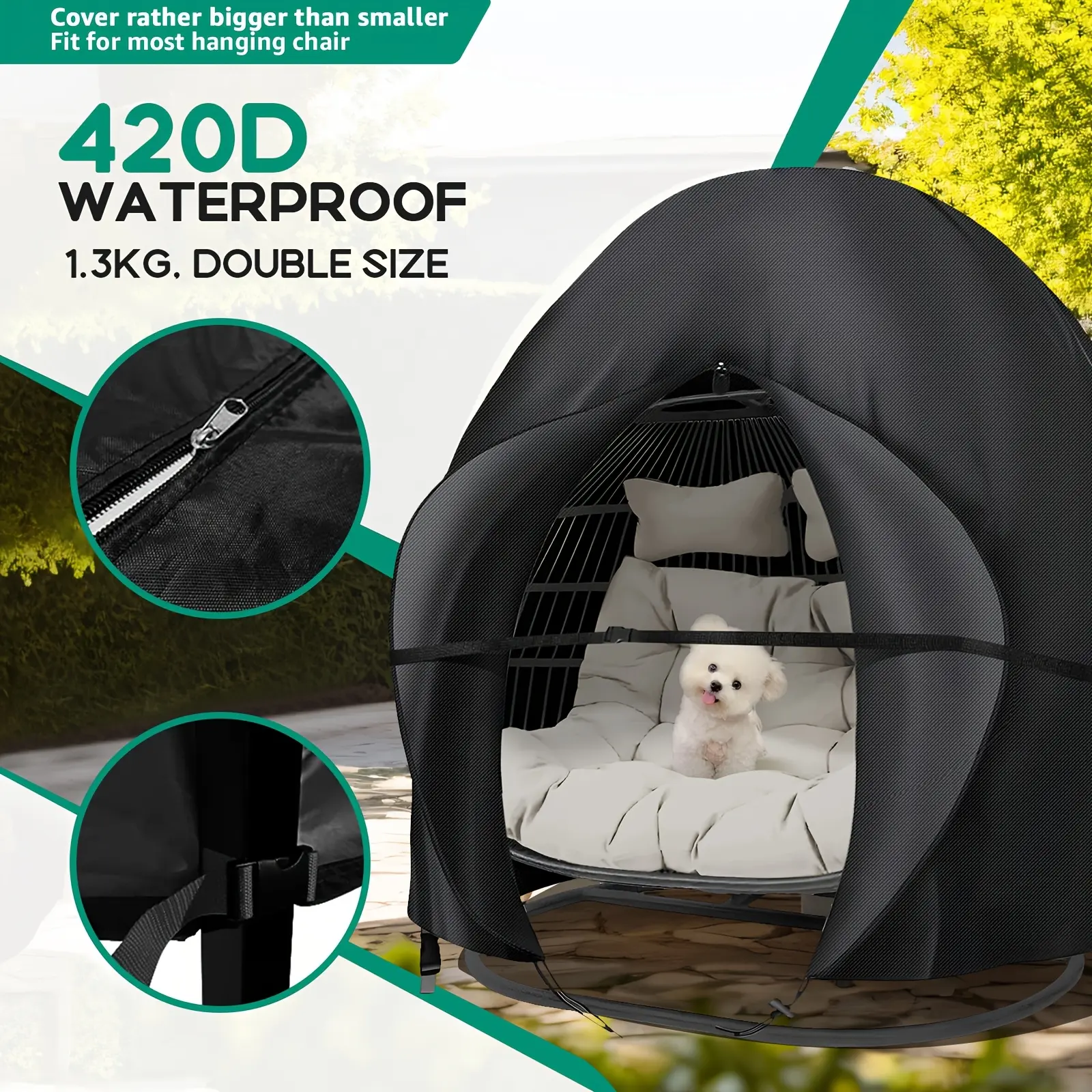 420d Thickened Double Egg Chair Cover Waterproof, Courtyard Extra Large Hanging Double Egg Chair Cover, Outdoor Porch Rattan Egg Chair Cover, 2.87lb, 91x80 Inch, Halloween Decorative Storage, Christmas, Home Decoration, Cover Only