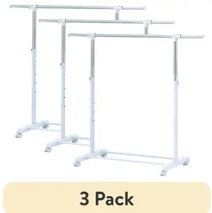 Adjustable Rolling Garment Rack Metal Chrome 3 Pack - 84-121Wx44Dx123.5-163Hcm for Laundry Use