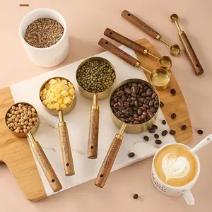 8Pcs Measuring Cups Set and Measuring Spoons Set-Nesting Kitchen Measuring Set, Liquid and Dry Measuring Cup Set (Wood) Kitchenware - Home Improvement.
