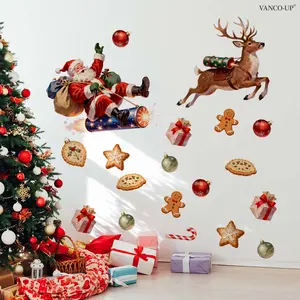 A 30*90cm self-adhesive flat wall sticker with Christmas Santa Claus, reindeer and gingerbread man patterns for home background decoration, model M20336-KR