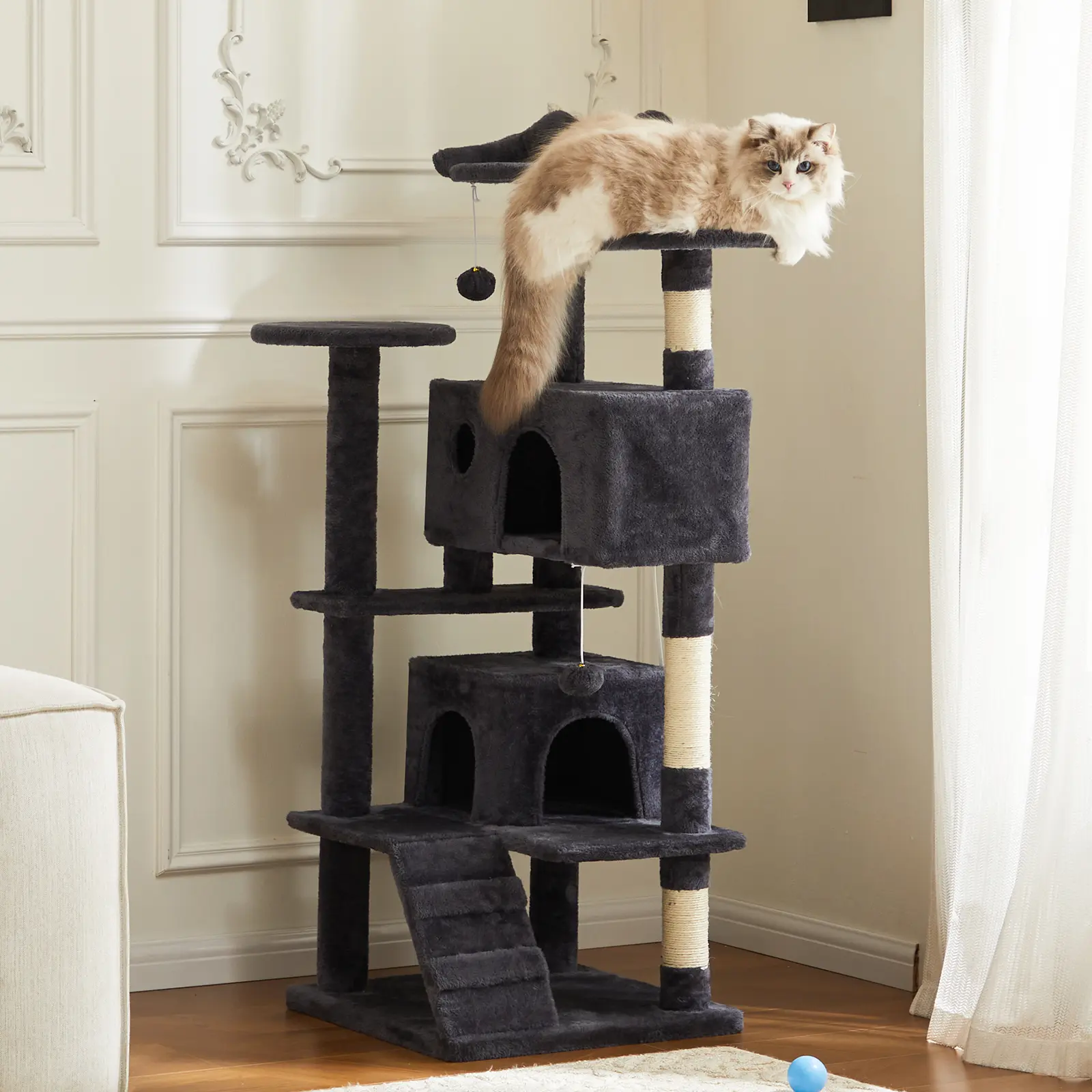 Cat Climbing Shelf, 54-Inch Post Cascading, Indoor Playhouse, Cozy Nest, Durable, Space-Saving Design, Gift for Pet Owners