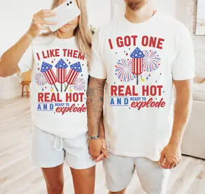 Funny 4th of July Couple T-Shirts, Adult Humor Matching Shirts for Couples, Patriotic USA Tee Set, Independence Day Outfit, Casual Everyday Wear - AL