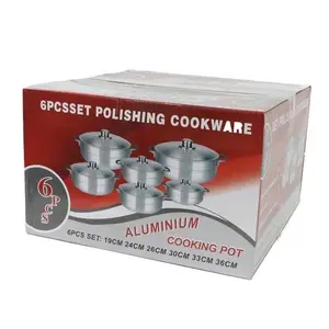 6 PCS Aluminum Cooking Pot Set with Lids 19–36cm – Thick Aluminum Cookware for Kitchen & Restaurant | 6 Moso Chodyè pou Kwizin