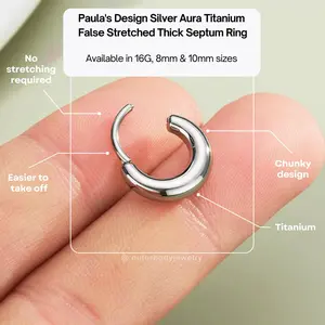 OUFER Body Jewelry Paula's Design Silver Aura Titanium 16G Hinged Segment Septum Ring - 8mm/10mm Chunky Thick Women's Body Jewelry, Easier to Take Off, No Stretching Required, for Sensitive Skin Daily Wear Hoop