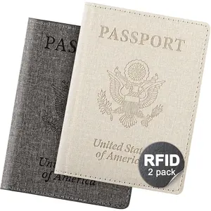 2 Pack Unisex Adult Faux Leather Passport Holder,Honeymoon Gifts,Travel Essentials-Rfid Blocking,White&Gray