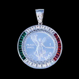 3 Color Baguette Bezel Centenario Pendant - 925 Silver