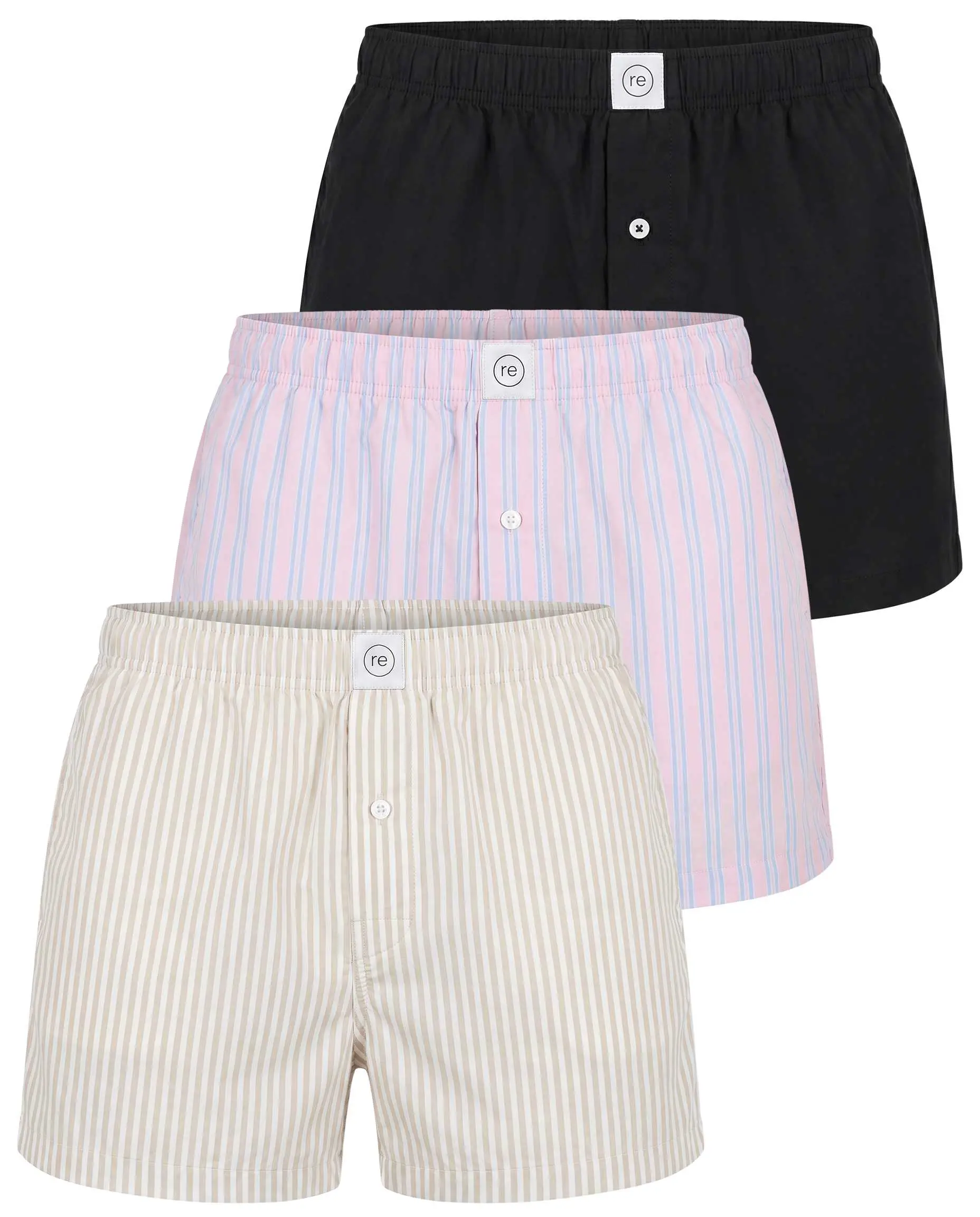 Real Essentials 3 Pack: Men's Woven Cotton Poplin Lounge Shorts Sleep Casual Comfy Loose Fit Elastic Waist PJ Bottoms Pockets