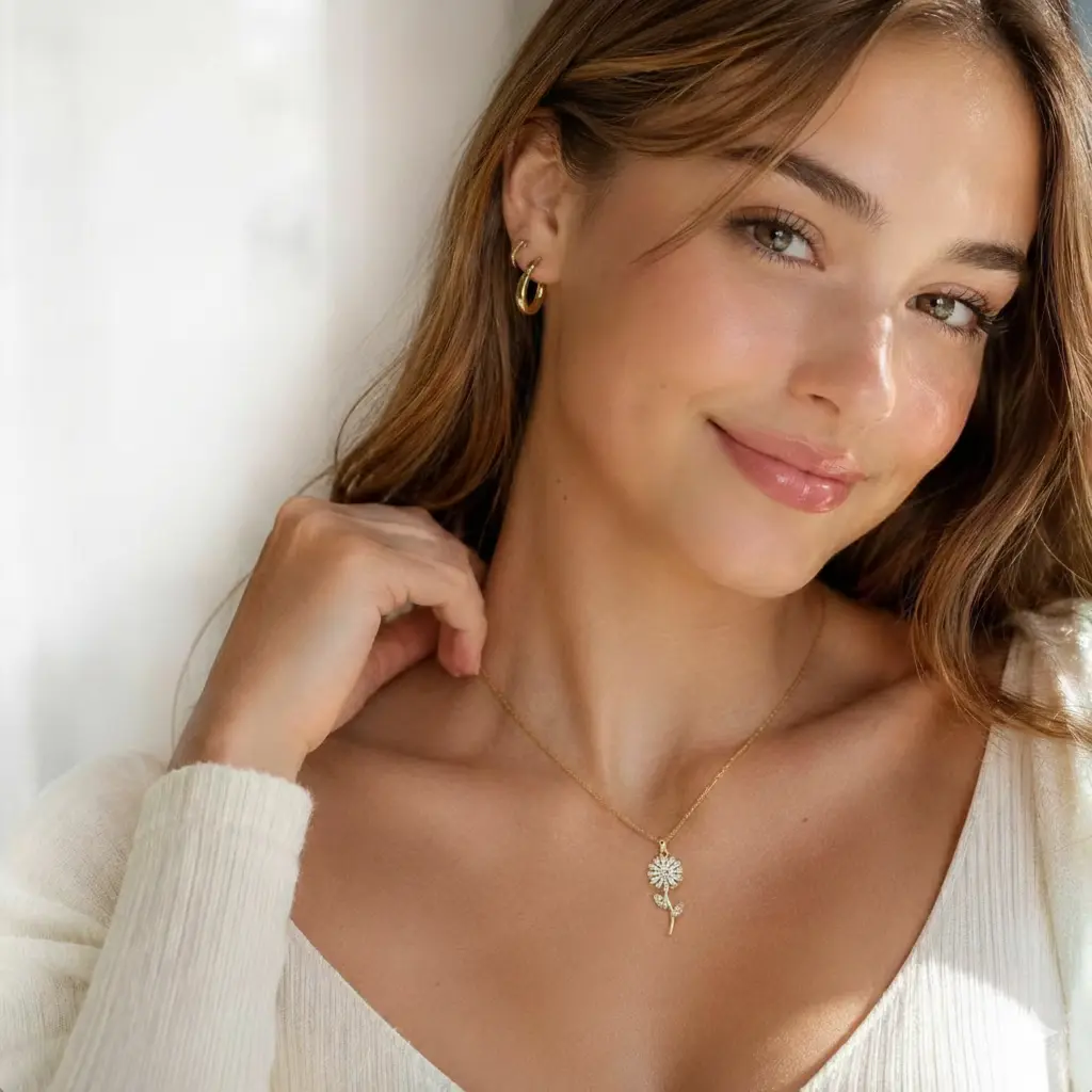 Women's Elegant Rotating Sunflower Fidget Necklace, Crystal Anxiety Relief Jewelry with 16+2 in Adjustable Chain, Female Anniversary Gift, 16 In, 2 In Adjustable Extension, Comfortable, Positive Energy, Daily