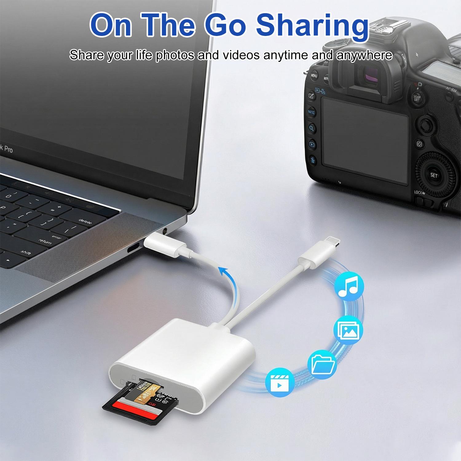 2-in-1 SD Card Reader for iPhone, iPad, USB-C & Lightning Dual Connector Digital Camera Adapter to iPhone, High-Speed Trail Camera Memory Card Viewer, Fast Transfer, Plug & Play, No App Needed