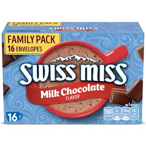 Swiss Miss Milk Chocolate Flavored Hot Cocoa Mix, Family Pack, Hot Cocoa Bar Supplies, 1.38 oz., 16-Count Envelopes