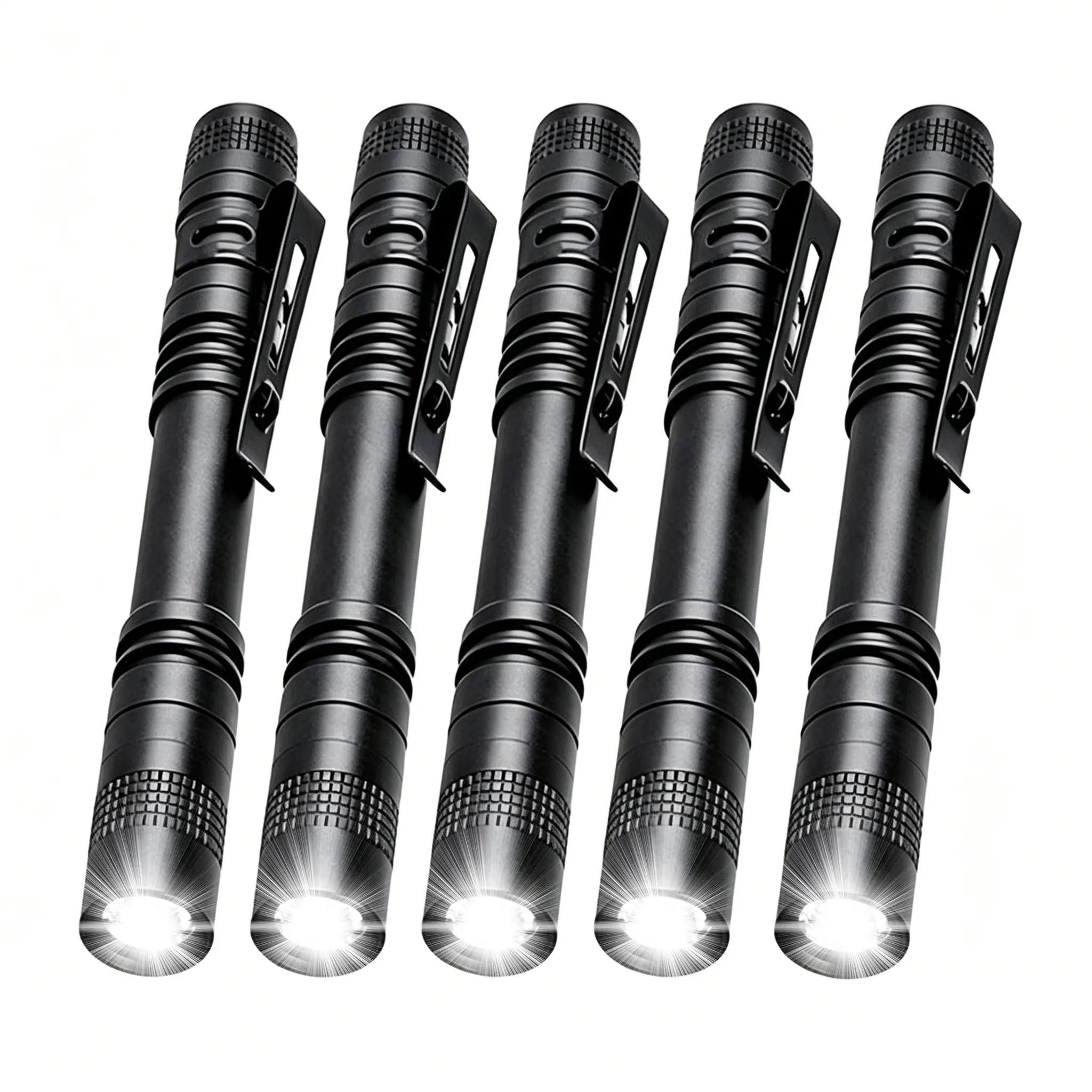 VASTFIRE Bright Handheld LED Pen Light Torches - 1/2/5-Pack Compact 3W Aluminum Alloy Fixed Focus Beam Cordless Belt Clip Tools and Gadgets, IPX4 Waterproof, 13.2cm Clip-On Emergency Gear for Adults (Batteries Not Included), Belt Clip Torches